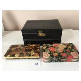 BLACK VINYL JEWELRY BOX LOWER DRAWER RED VELVET