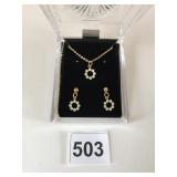 GOLD TONE RHINESTONE NECKLACE AND PIERCED EARRING