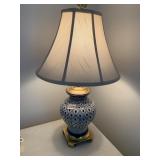 LAMP WITH GOLD BASE, BLUE & WHITE