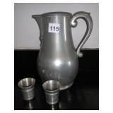 PEWTER PITCHER, SHOT GLASSES