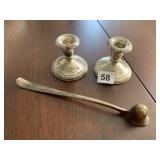 STERLING WEIGHTED CANDLE STICKS, CANDLE SNUFFER