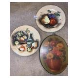 COLLECTOR PLATES, WOODEN PICTURE OF FLOWERS