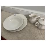 IRONSTONE SERVING PLATE, BOWL, CREAMER, SUGAR