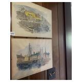 WATERCOLORS SIGNED, BOAT DOCK SCENE