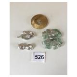 LARGE MONET BOW SILVER TONE PIN DISCOLORED SILVER