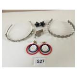 TWO SILVER TONE HEADBANDS RED WHITE AND BLUE