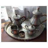 HOLLAND PEWTER TEA SET WITH TRAY