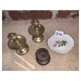 BRASS CANDLE STICKS, MINI PLATE