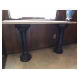 MARBLE ENTRY TABLE ON 2 PILLARS 30 H X 54 W X 12