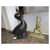 DOORSTOPS, DUCK CAST IRON, SOLDIER MEDAL