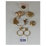 TRIFARI GOLD TONE PINS ROSE AND SPRAY MONET LEAF