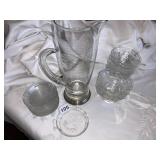 DESSERT DISHES, COASTERS, LARGE GLASS STEIN WITH