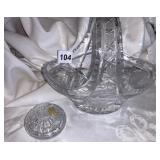 GLASS BRIDAL BASKET AND LEAD CRYSTAL TRINKET DISH