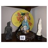 ASIAN FIGURES, STANDS, FAN