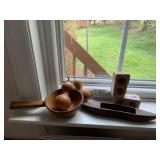WEAVING SHUTTLE, WOODEN BOWL, ETC.