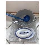 STONEWARE BAKER, LADLE, COLLANDER, MARBEL CUTTING