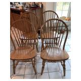 ANTIQUE BOW BACK 9 SPINDLE CHAIRS, 4 TOTAL