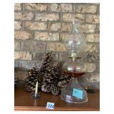 OIL LAMP, PINECONES