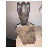 METAL HEAD ON PIECE OF DRIFTWOOD, 15"