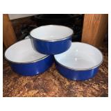 ENAMELED MIXING BOWLS, DOUBLE BOILER, SMALL