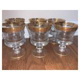 6 MATCHING WINE GLASS WITH EMBOSSED GOLD RIM AND