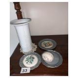 ROYAL PORZELLAN BAVARIA VASE, PEWTER COASTERS,