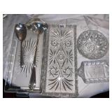 GLASS SERVING TRAYS, SUGAR BOWL, CONDIMENT