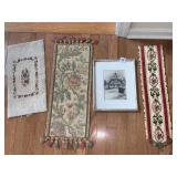 TAPESTRY WALL HANGING, SIGNED INK BLOCK PRINT IN