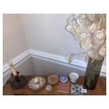 POOR MANS PENNIES IN VASE, CANDLES, BLOWN GLASS