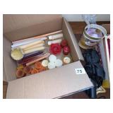 DRIED FLOWER ARRANGEMENT, TAPER CANDLES, BRASS