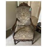 VINTAGE CARVED BACK ARMCHAIR 24" X 26" X 18"