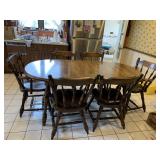 PINE DINING TABLE W/ EXTRA LEAFE AND 6 STURDY