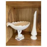MILK GLASS PEDESTAL DISH SHELL SHAPE