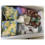 ASSORTED TEA TOWELS, LINT TRAP, TWIST TIE ETC.