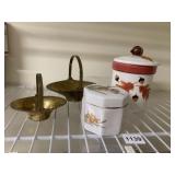 BRASS BASKETS YES AND CANDLE, JAPAN COVERED DISH