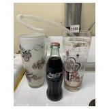 VINTAGE GLASSES AND COKE BOTTLE FULL