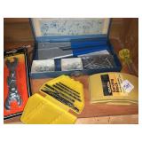 SANDING BLOCK, DRILL BITS, OPEN END WRENCH, RIVET