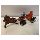 CAST IRON FIREMAN WAGON W/ 2 HORSES