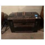 HUMPBACK TRUNK W/ WOOD AND METAL EDGES