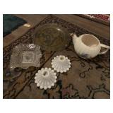 CANDLE HOLDERS, DISH, AMBER PLATE