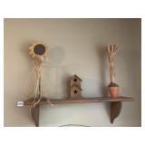 WOOD SHELF, SUNFLOWER, BIRD HOUSE, WHEAT PLANTER