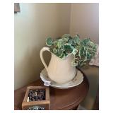 PORCELAIN PITCHER AND BOWL, DRIED BERRIES W/