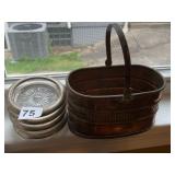 SILVER AND GLASS COASTER AND COPPER BASKET