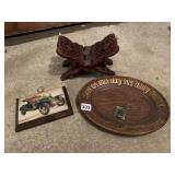 WOOD TRAY, TEAK STAND, CAR PLAQUE