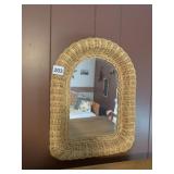 SMALL MIRROR WITH WICKER FRAME, 16" TALL
