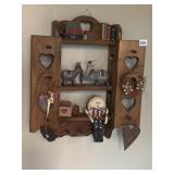 WOOD WALL SHELF AND PAINTED ANIMALS