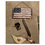 WOOD DUCK, WOOD FLAG, CANDLE HOLDER