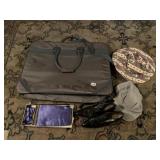 SUITCASE, TIE AND CUMBER BUN, 2 HATS AND SHOES