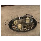 METAL TRAY WITH GLASS CANDLE HOLDERS AND BATTERY