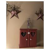 SMALL DECORATIVE HANGING CABINET, GLASS BOTTLE,